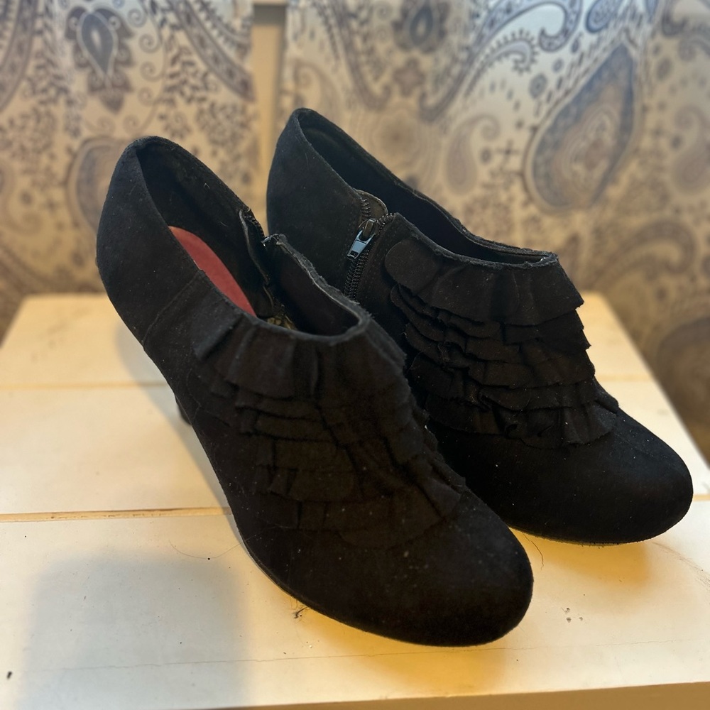 Madden Girl Black Ruffled Heeled Boots